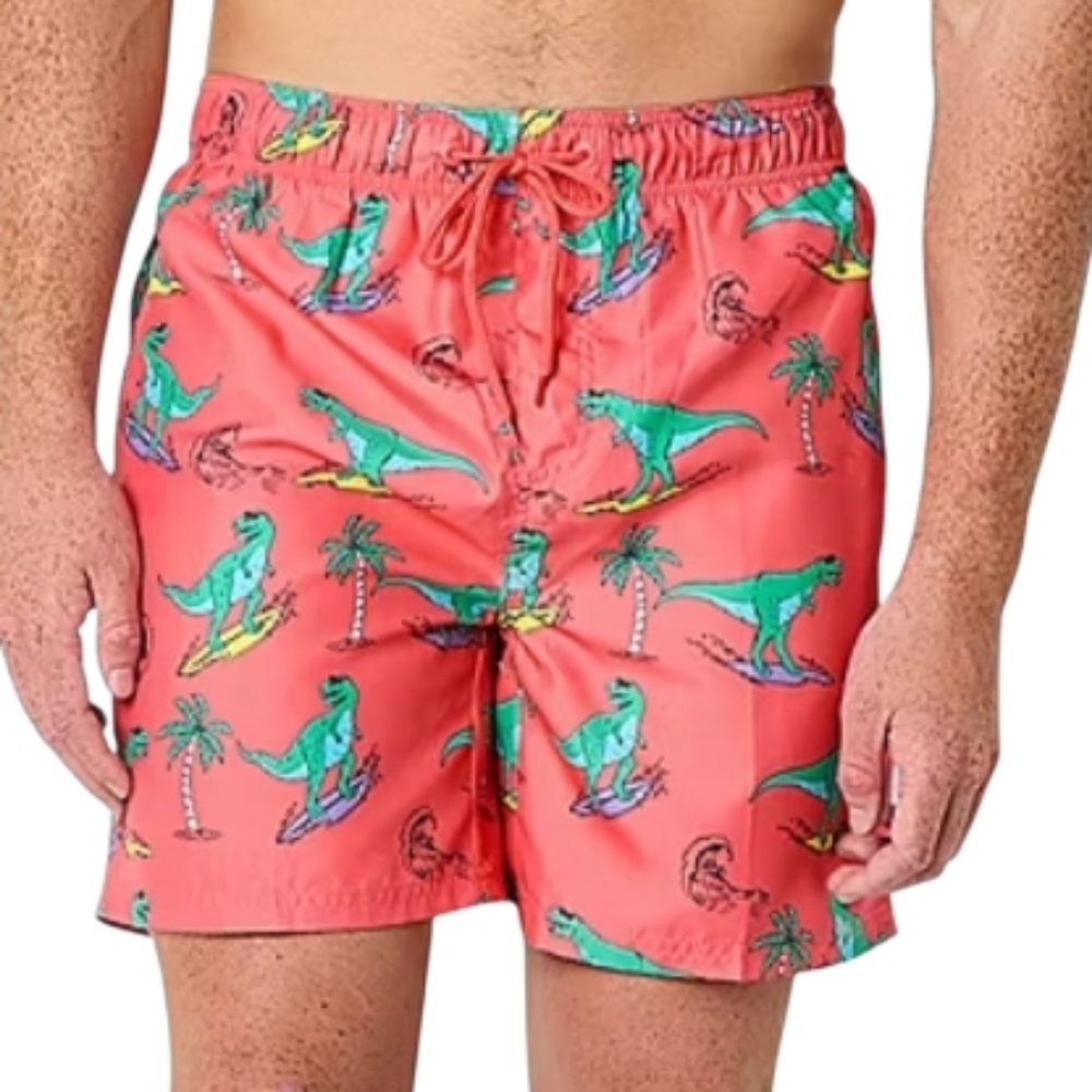 Burnside Boys Size Small Swim Trunks Shorts Coral Dinosaur Surfing Ocean